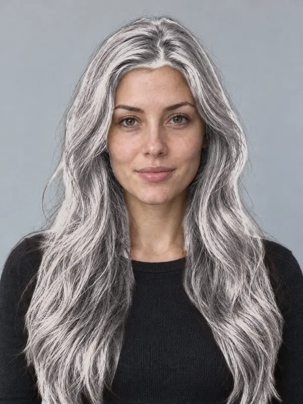 The same demo portrait with pearl hair, previewed in the ColourSesh studio