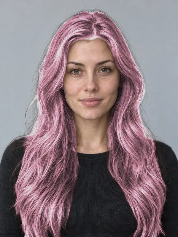 The same demo portrait with pink hair, previewed in the ColourSesh studio