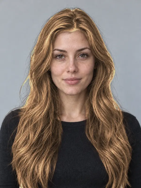 The same demo portrait with walnut hair, previewed in the ColourSesh studio